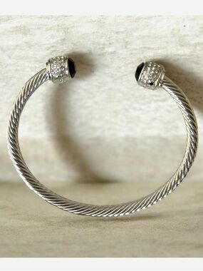 Vintage Signed Fervor Cable Cuff Stone Bracelet
